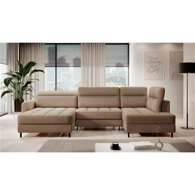 U shape sofa Elberto L, sleeping function, Toscany 20, velvet, brown, H100x165x306cm