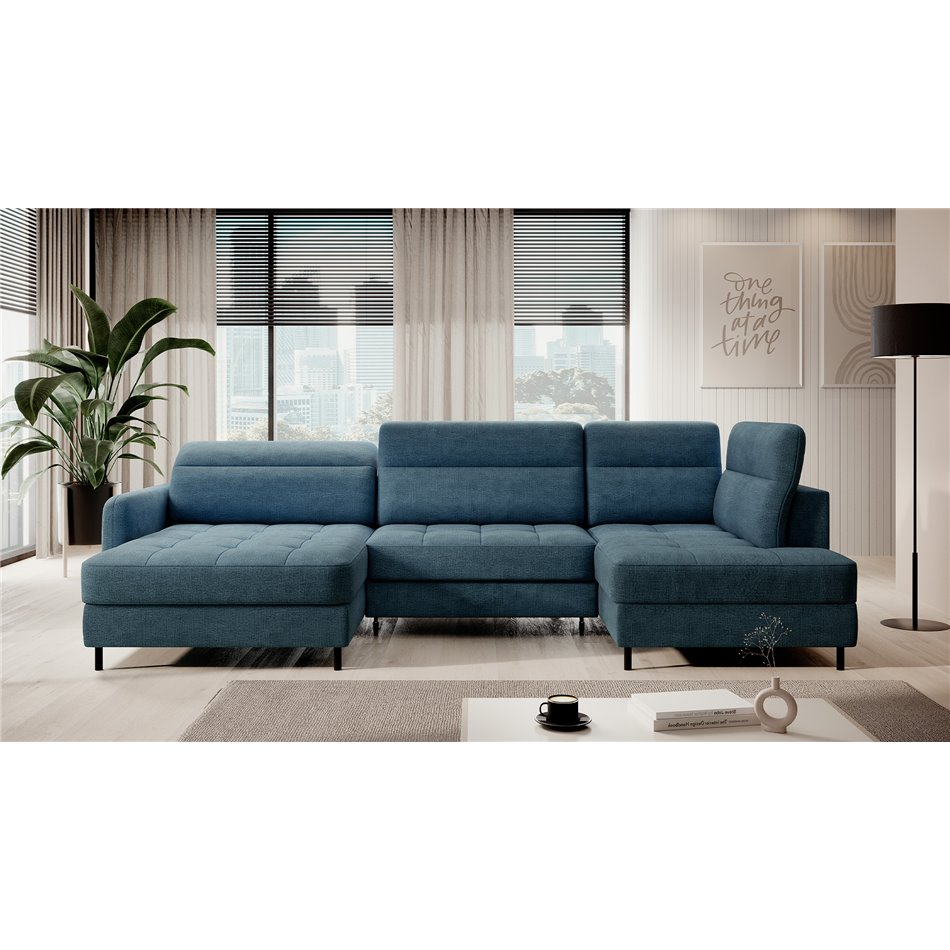 U shape sofa Elberto L, sleeping function, Toscany 40, velvet, blue, H100x165x306cm