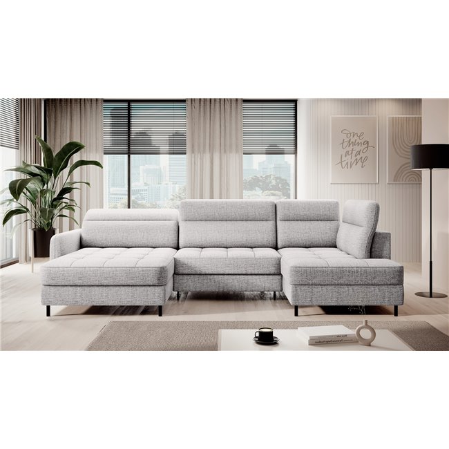 U shape sofa Elberto L, sleeping function, Aubron 03, wavy velvet, grey, H100x165x306cm