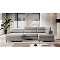 U shape sofa Elberto L, sleeping function, Aubron 04, wavy velvet, grey, H100x165x306cm