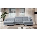 U shape sofa Elberto L, sleeping function, Aubron 100, wavy velvet, blue, H100x165x306cm