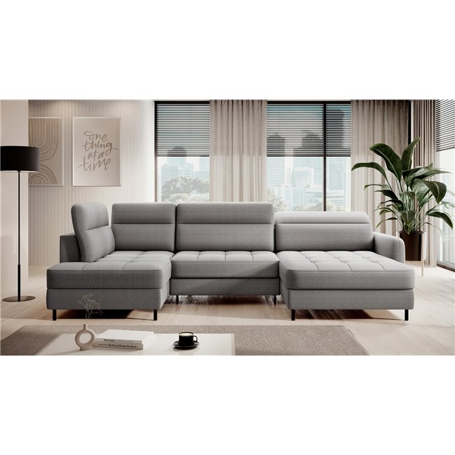 U shape sofa Elberto R, sleeping function, Manhattan 03, velvet, grey, H100x165x306cm