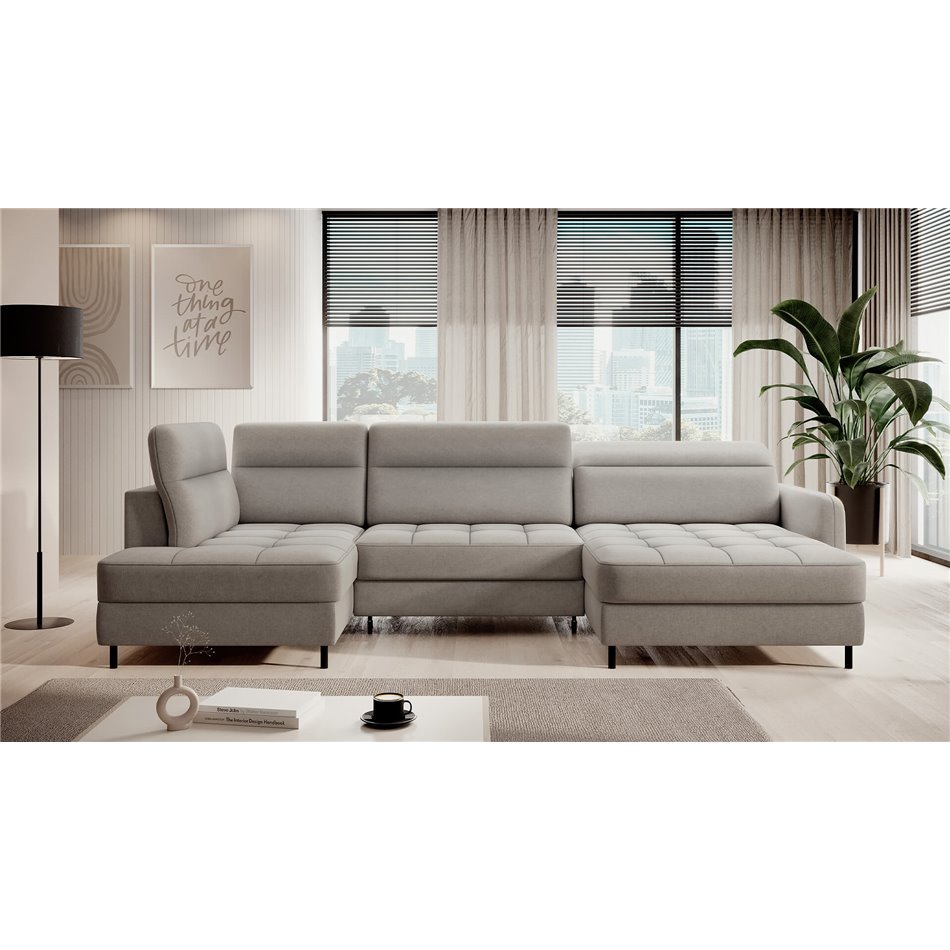 U shape sofa Elberto R, sleeping function, Raquel 03, grey, H100x165x306cm