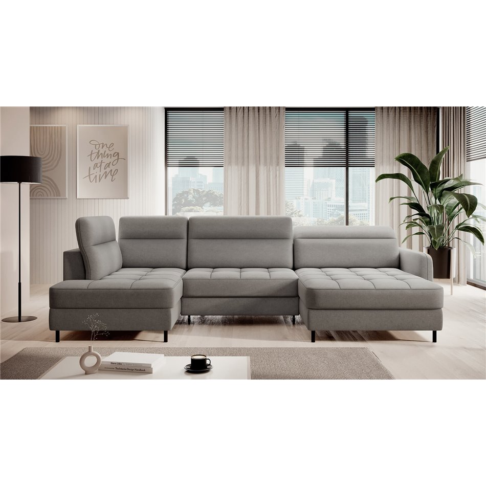 U shape sofa Elberto R, sleeping function, Raquel 04, grey, H100x165x306cm