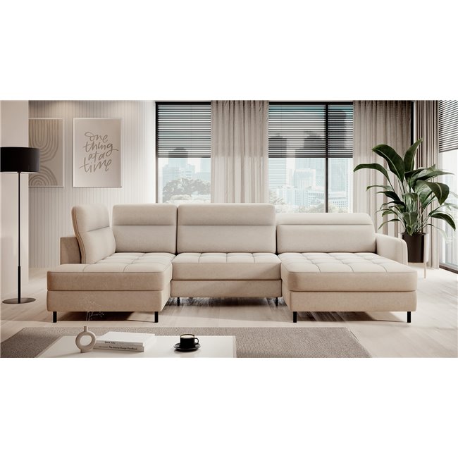U shape sofa Elberto R, sleeping function, Raquel 18, beige, H100x165x306cm