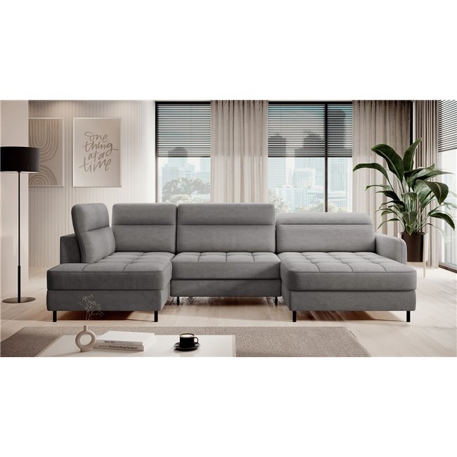 U shape sofa Elberto R, sleeping function, Toscany 03, velvet, grey, H100x165x306cm