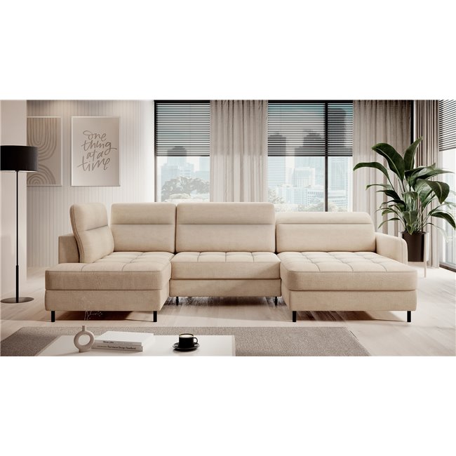 U shape sofa Elberto R, sleeping function, Toscany 18, velvet, beige, H100x165x306cm