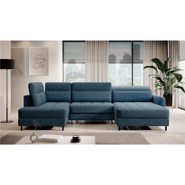 U shape sofa Elberto R, sleeping function, Toscany 40, velvet, blue, H100x165x306cm