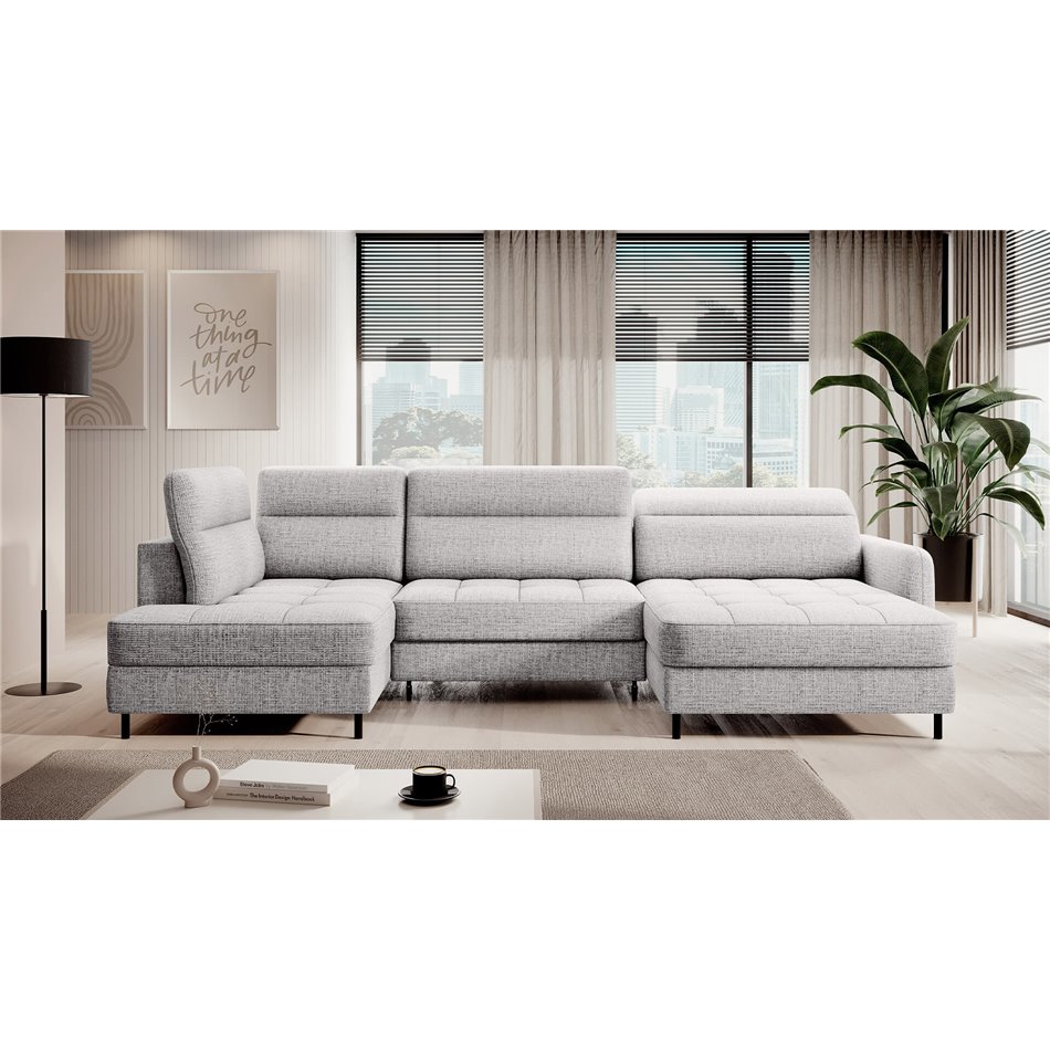 П-образный угловой диван Elberto R, раздвижной, Aubron 03, волнистый бархат, серый, H100x165x306см