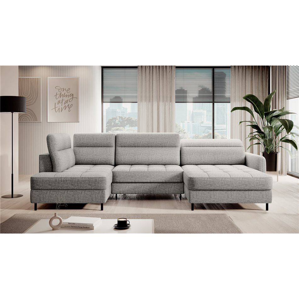 U shape sofa Elberto R, sleeping function, Aubron 04, wavy velvet, grey, H100x165x306cm