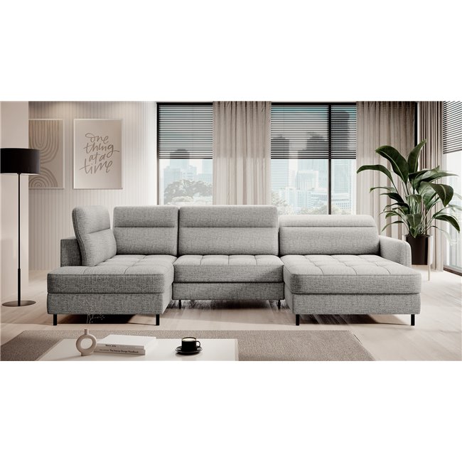 U shape sofa Elberto R, sleeping function, Aubron 04, wavy velvet, grey, H100x165x306cm