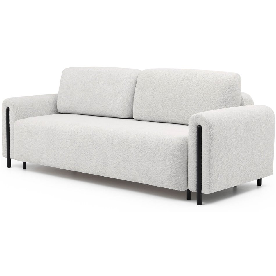 Sofa bed Elcadova Black, sleeping function, Royal 01, bouclé, white, H97x97x244cm