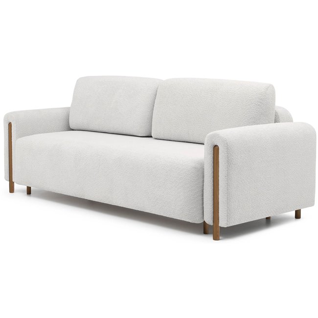 Sofa bed Elcadova Oak, sleeping function, Royal 01, bouclé, white, H97x97x244cm