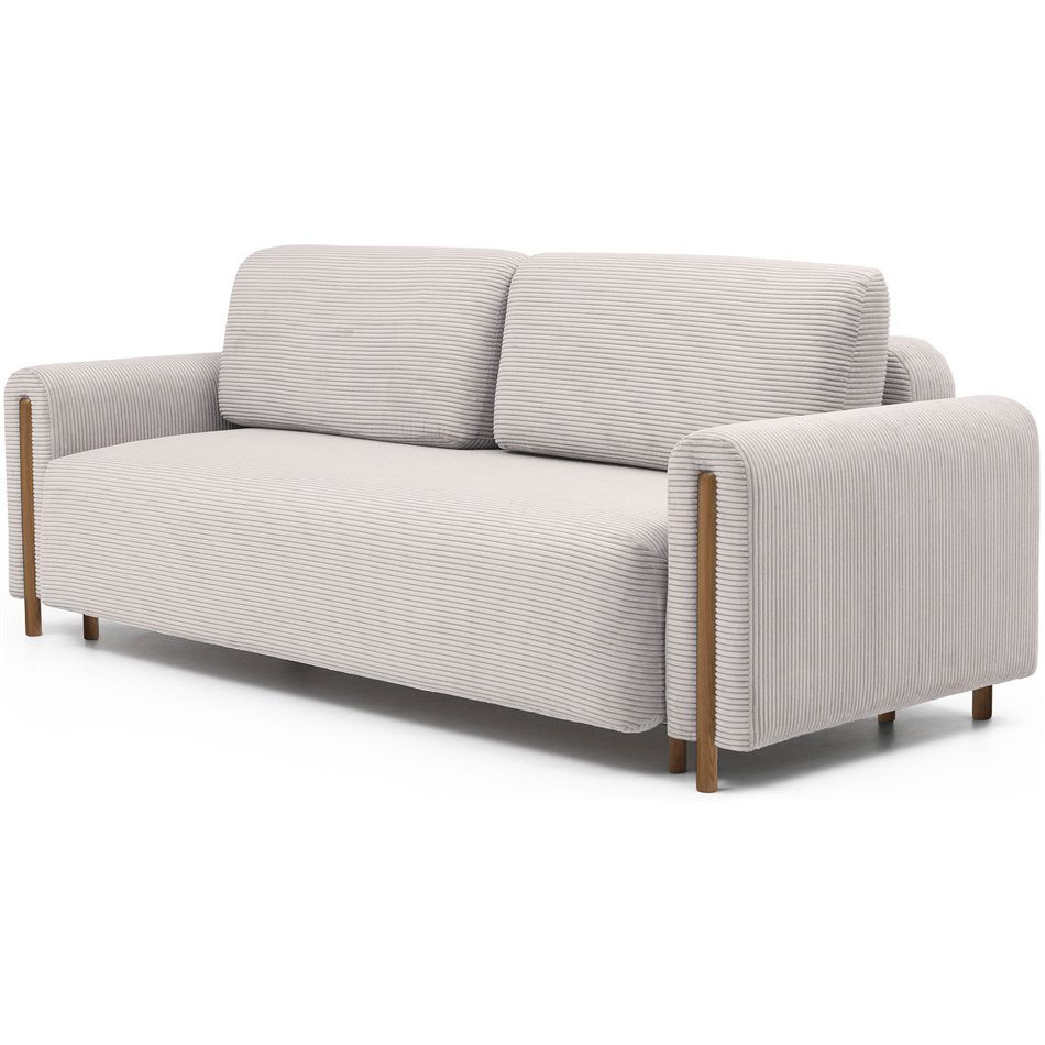 Sofa bed Elcadova Oak, sleeping function, Jarell 18, wavy velvet, beige, H97x97x244cm