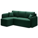Corner sofa Elhandson L, sleeping function, Lukso 35, velvet, green, H89x150x206cm