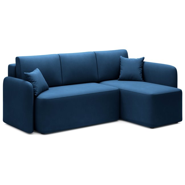 Corner sofa Elhandson R, sleeping function, Lukso 40, velvet, blue, H89x150x206cm