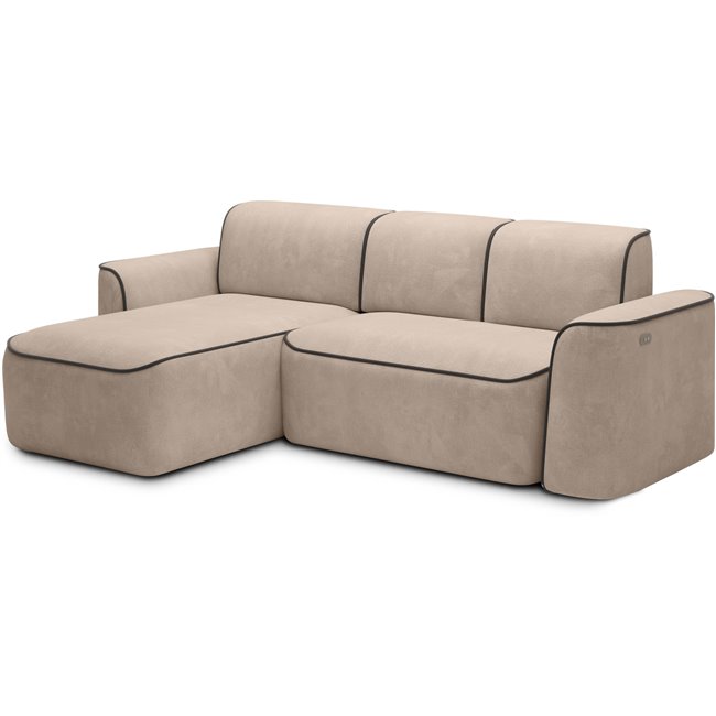 Corner sofa Elume L, sleeping function, Amore 18, Velvetmat 22, bouclé, cream, H88x190x287cm