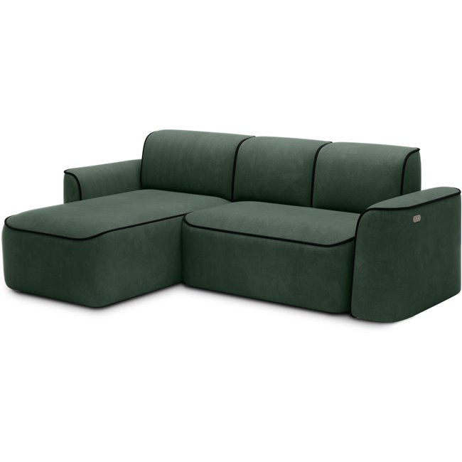 Corner sofa Elume L, sleeping function, Amore 35, Velvetmat 10, bouclé, green, H88x190x287cm