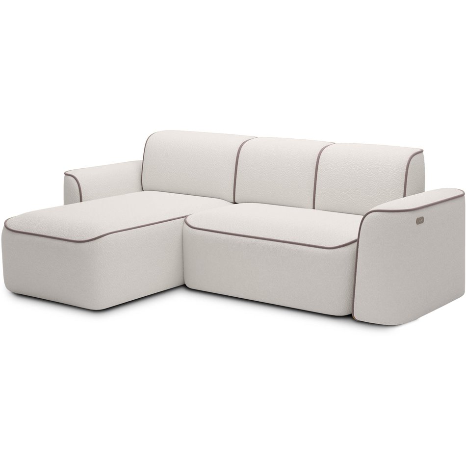 Corner sofa Elume L, sleeping function, Royal 01, Paros 02, bouclé, white, H88x190x287cm
