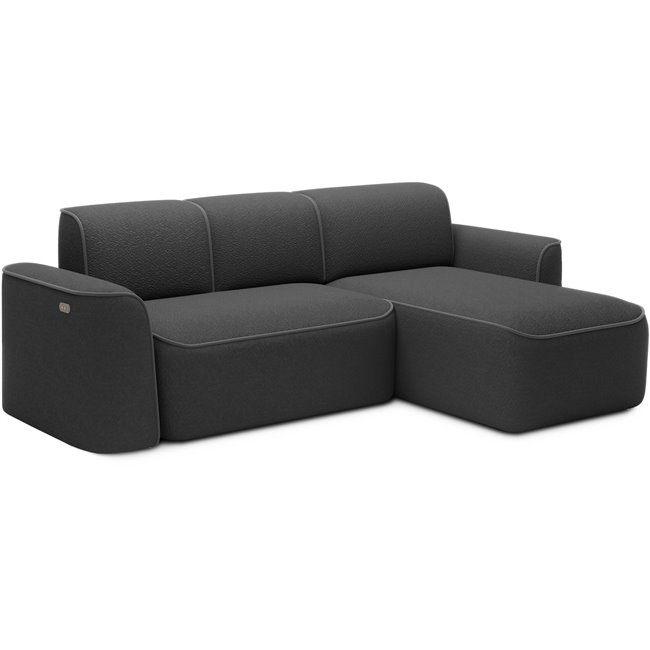 Corner sofa Elume L, sleeping function, Royal 05, Velvetmat 4, bouclé, dark grey, H88x190x287cm