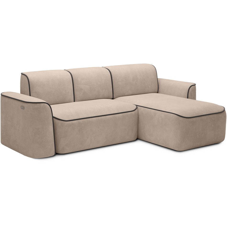 Corner sofa Elume R, sleeping function, Amore 18, Velvetmat 22, bouclé, cream, H88x190x287cm