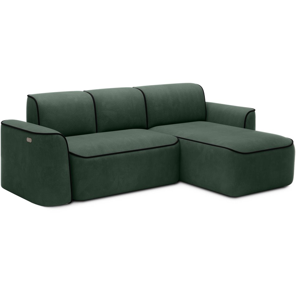 Corner sofa Elume R, sleeping function, Amore 35, Velvetmat 10, bouclé, green, H88x190x287cm