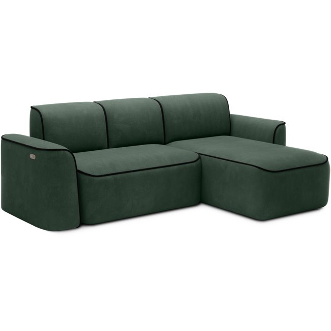 Corner sofa Elume R, sleeping function, Amore 35, Velvetmat 10, bouclé, green, H88x190x287cm