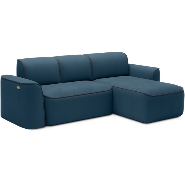 Corner sofa Elume R, sleeping function, Amore 40, Velvetmat 6, bouclé, blue, H88x190x287cm