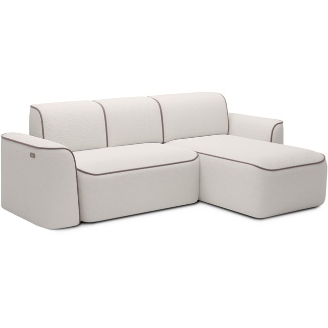 Corner sofa Elume R, sleeping function, Royal 01, Paros 02, bouclé, white, H88x190x287cm