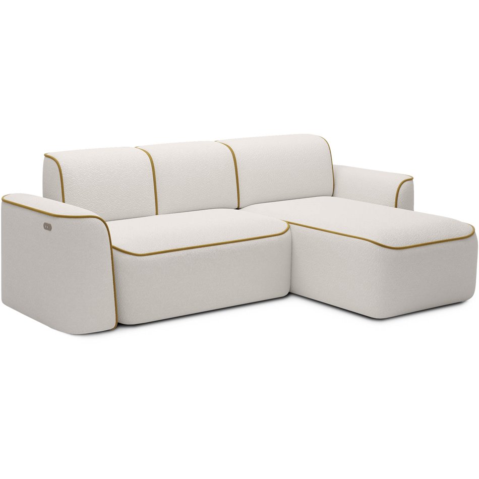 Угловой диван Elume R, с механизмом раскладыванием, Royal 01, Riviera 41, букле, белый, H88x190x287см
