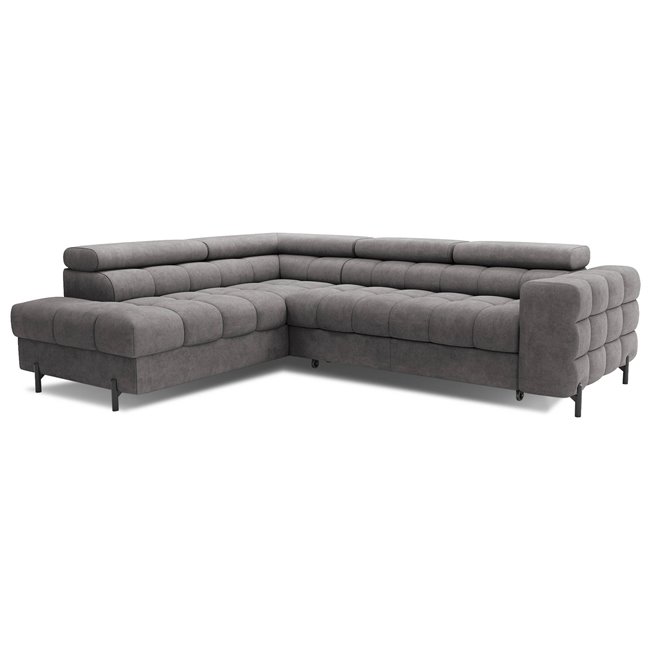 Corner sofa Elferucce L, sleeping function, Aura 04, velvet, grey, H93x200x276cm