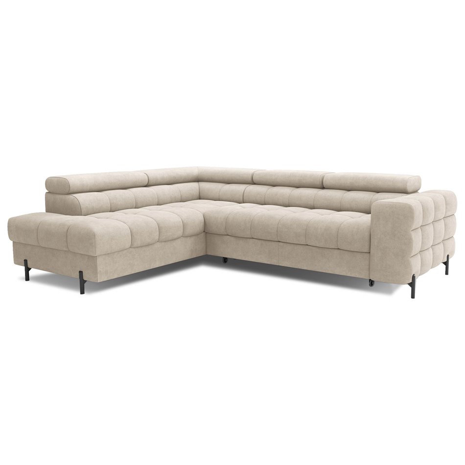 Corner sofa Elferucce L, sleeping function, Aura 18, velvet, beige, H93x200x276cm