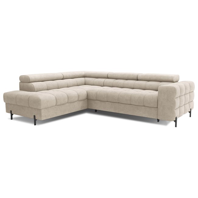 Corner sofa Elferucce L, sleeping function, Aura 18, velvet, beige, H93x200x276cm