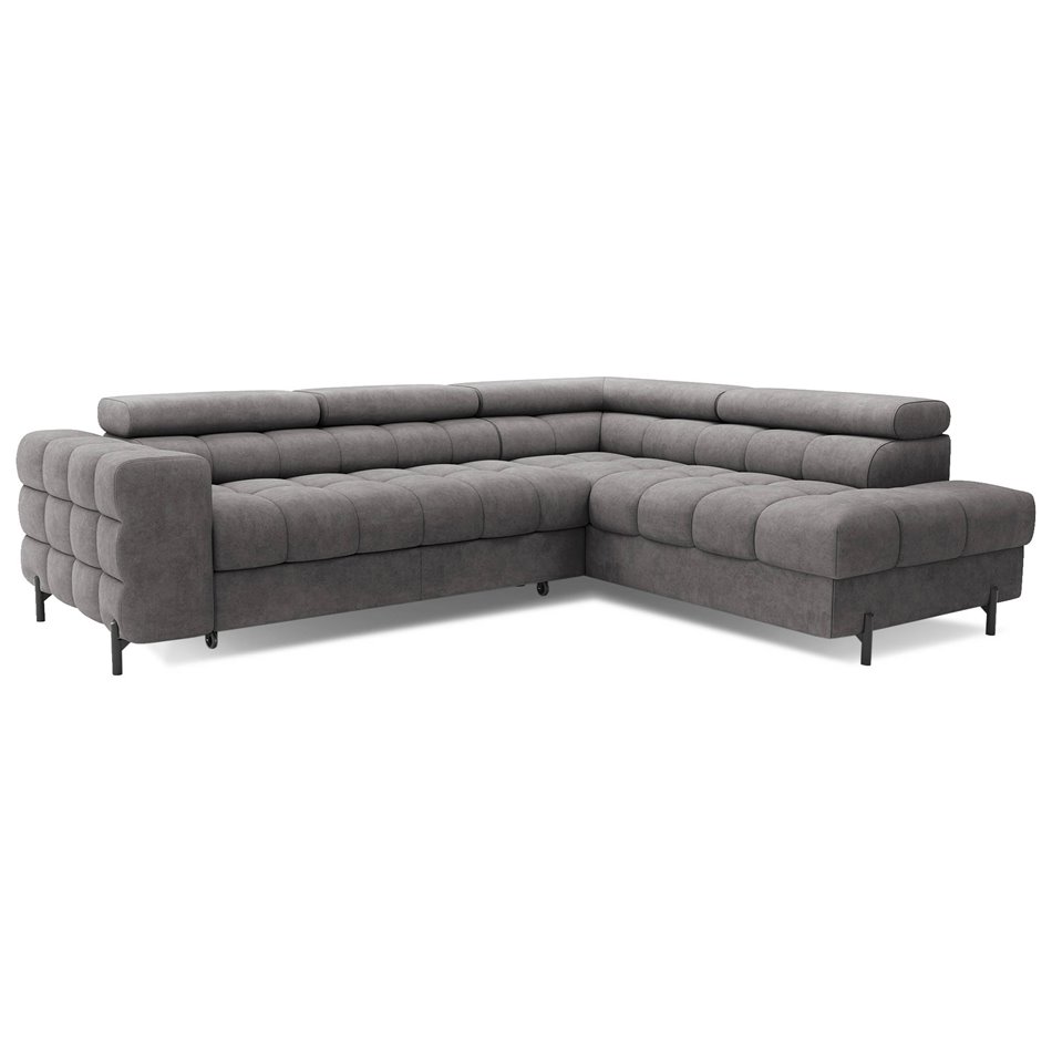 Corner sofa Elferucce R, sleeping function, Aura 04, velvet, grey, H93x200x276cm