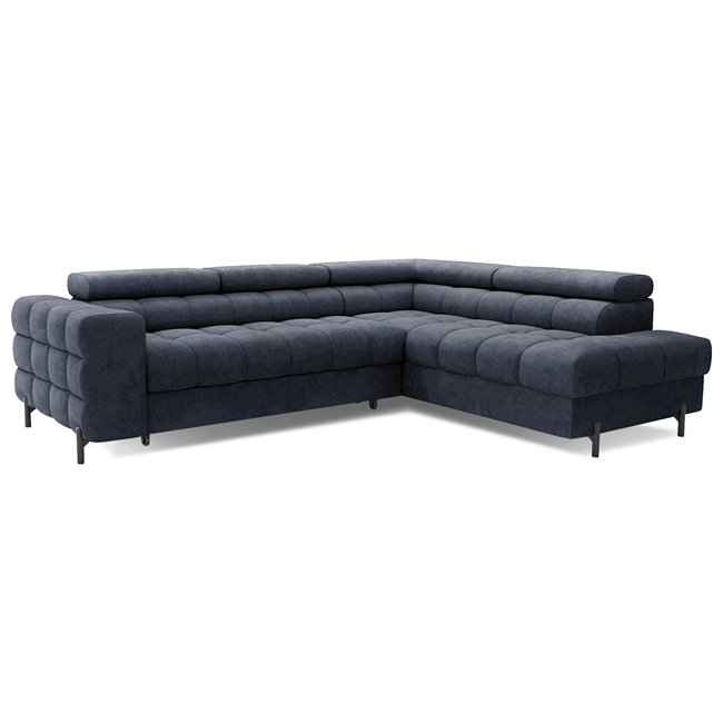 Corner sofa Elferucce R, sleeping function, Aura 40, velvet, dark blue, H93x200x276cm
