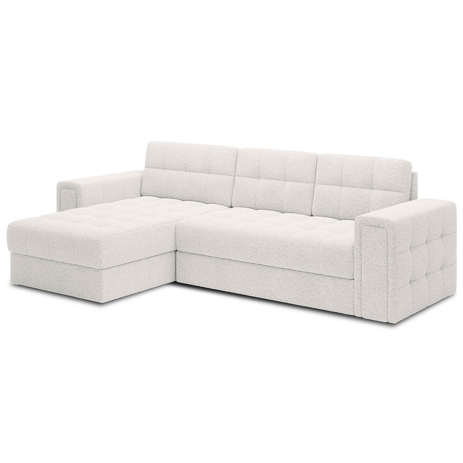 Угловой диван Elveni L/R Reversible, раздвижной, Royal 01, букле, белый, H82x150x260см