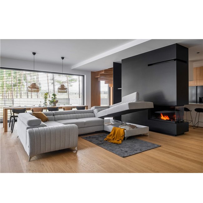 U shape sofa Elouis R, sleeping function, Rekta 100, velvet, grey, H92x202x347cm