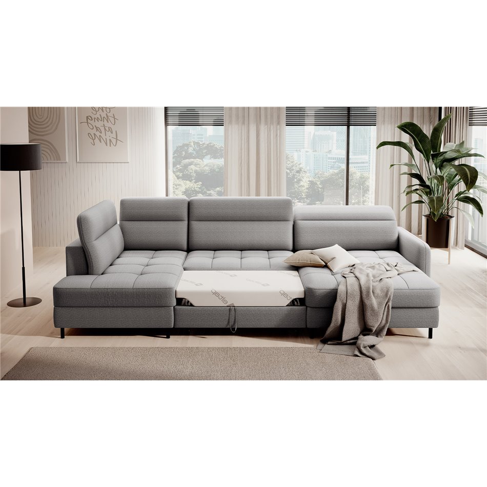 U shape sofa Elberto R, sleeping function, Manhattan 03, velvet, grey, H100x165x306cm