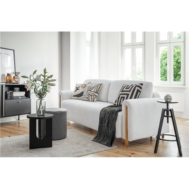 Sofa bed Elcadova Oak, sleeping function, Royal 03, bouclé, grey, H97x97x244cm