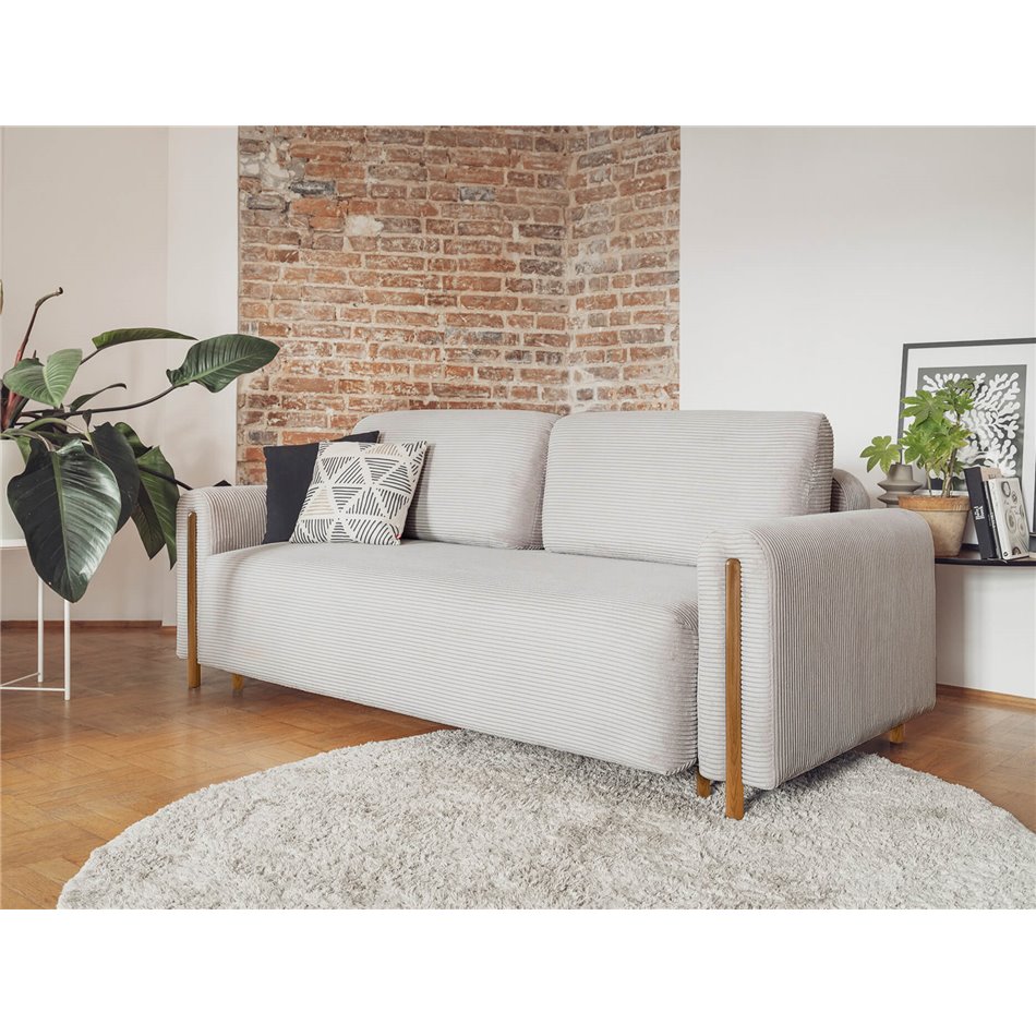 Sofa bed Elcadova Oak, sleeping function, Jarell 03, wavy velvet, grey, H97x97x244cm