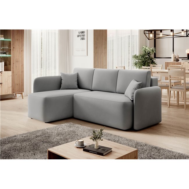 Corner sofa Elhandson L, sleeping function, Sola 4, grey, H89x150x206cm