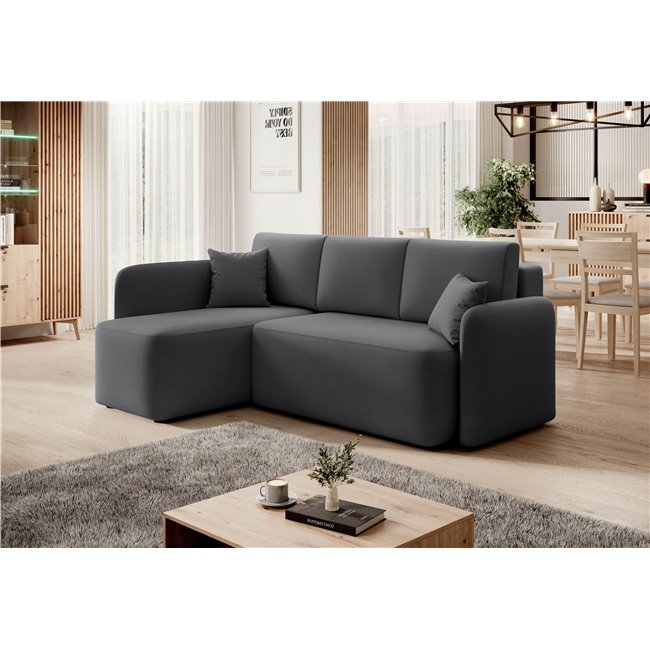 Corner sofa Elhandson L, sleeping function, Sola 6, dark grey, H89x150x206cm
