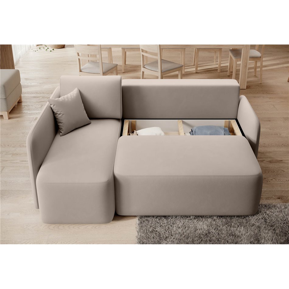 Corner sofa Elhandson L, sleeping function, Sola 18, beige, H89x150x206cm