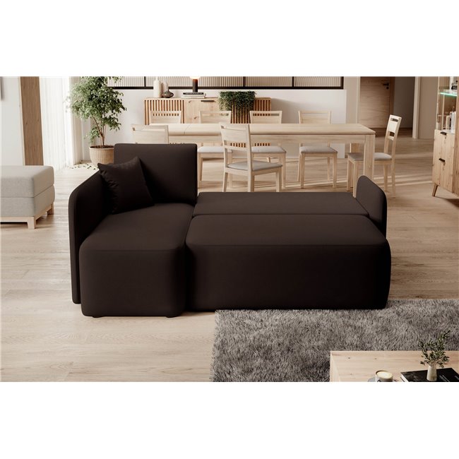 Corner sofa Elhandson L, sleeping function, Lukso 22, velvet, brown, H89x150x206cm