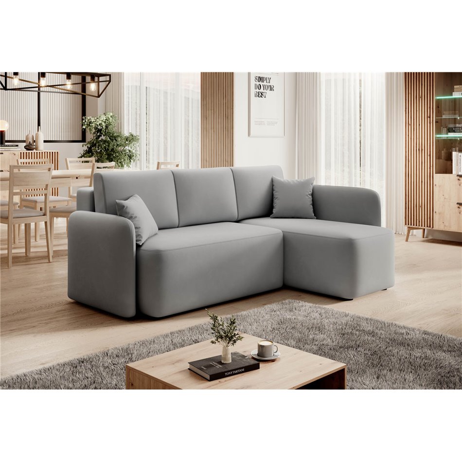 Corner sofa Elhandson R, sleeping function, Sola 4, grey, H89x150x206cm