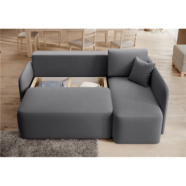 Corner sofa Elhandson R, sleeping function, Sola 6, dark grey, H89x150x206cm