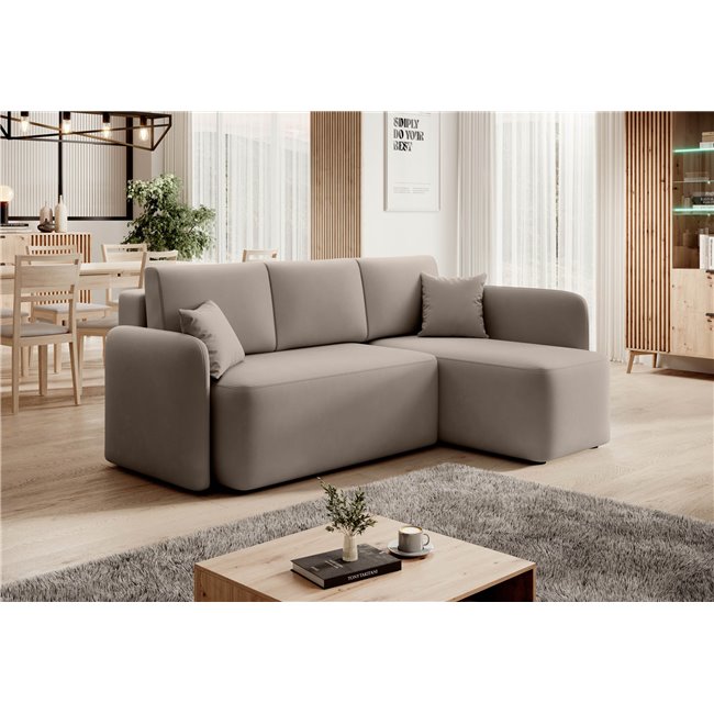 Corner sofa Elhandson R, sleeping function, Sola 18, beige, H89x150x206cm