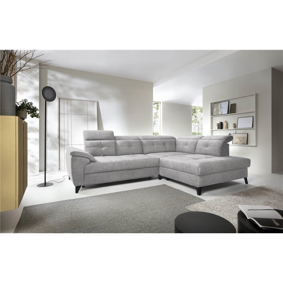 Corner sofa Elinferne R, sleeping function, Raquel 04, grey, H107x210x297cm