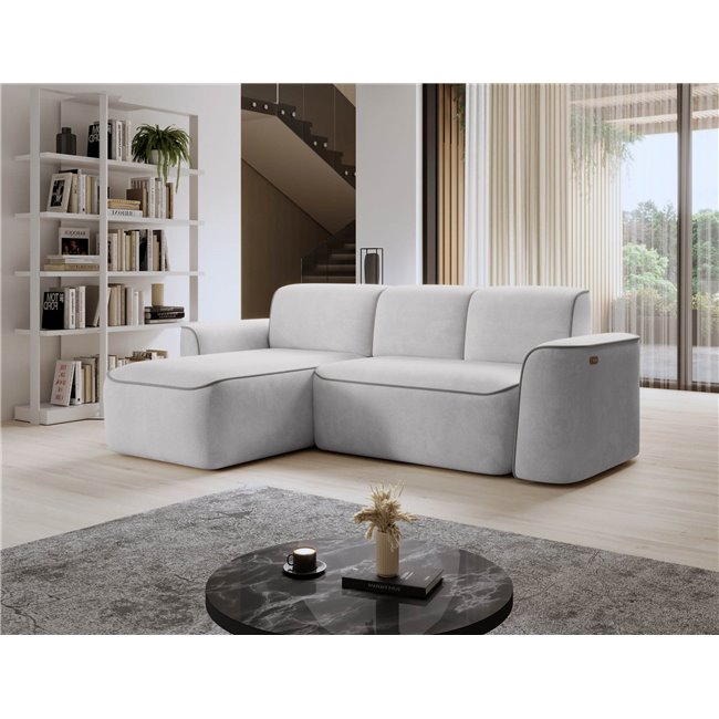 Corner sofa Elume L, sleeping function, Amore 03, Paros 05, bouclé, grey, H88x190x287cm