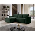Corner sofa Elume L, sleeping function, Amore 35, Velvetmat 10, bouclé, green, H88x190x287cm